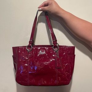 Coach signature patent leather burgundy bag